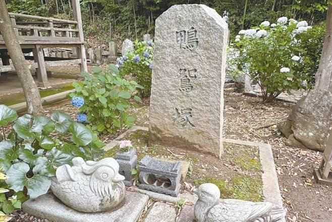 【歴史散歩】鴨鴛寺正覚院境内の「鴨鴛塚」にある番鳥の石像