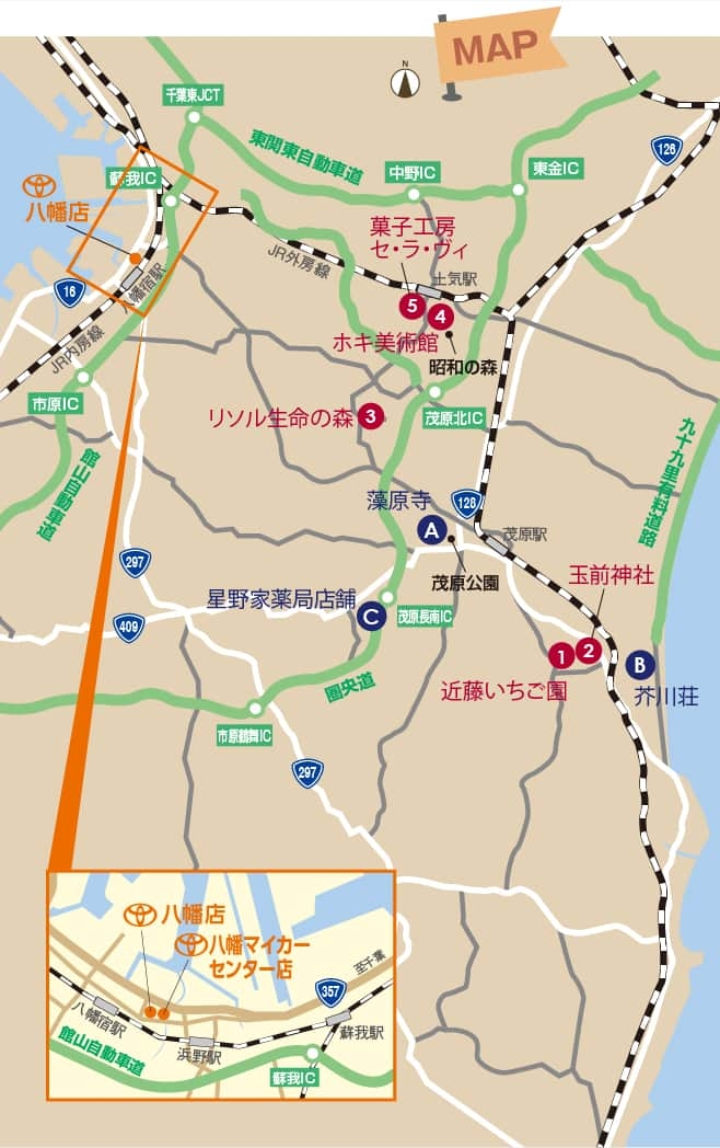 一宮町〜千葉市周辺のドライブコースの近隣にある歴史スポットMAP