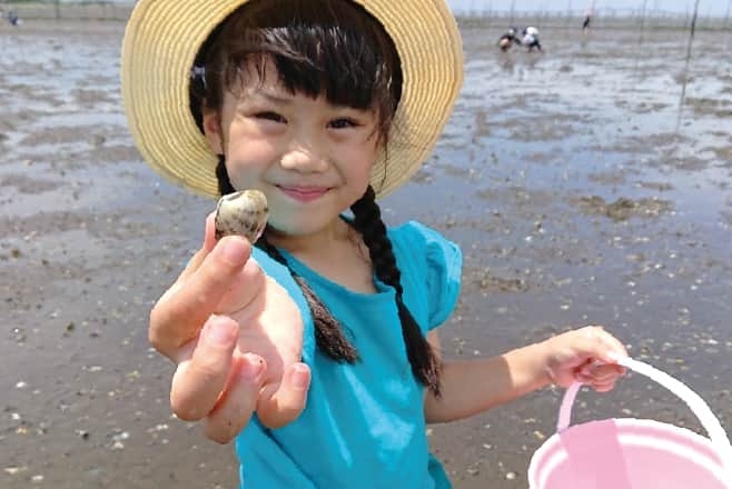 牛込海岸で潮干狩りを楽しむ子ども