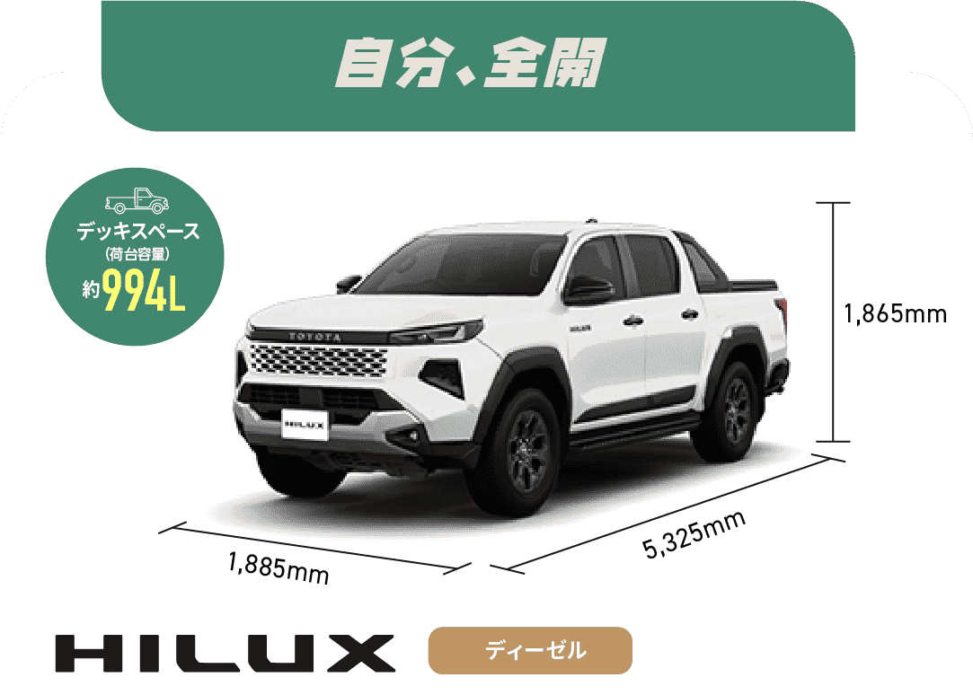 ハイラックス　自分、全開　デッキスペース(荷台容量)約994L　ディーゼル