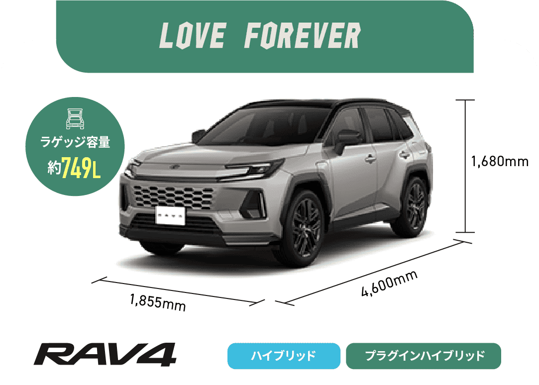 RAV4　LOVE FOREVER　ラゲッジ容量約749L　ハイブリッド,プラグインハイブリッド
