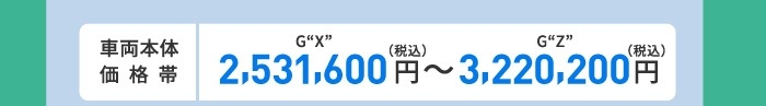 車両本体価格帯　G“X”(2WD)2,531,600円～G“Z”(2WD)3,220,200円(税込)