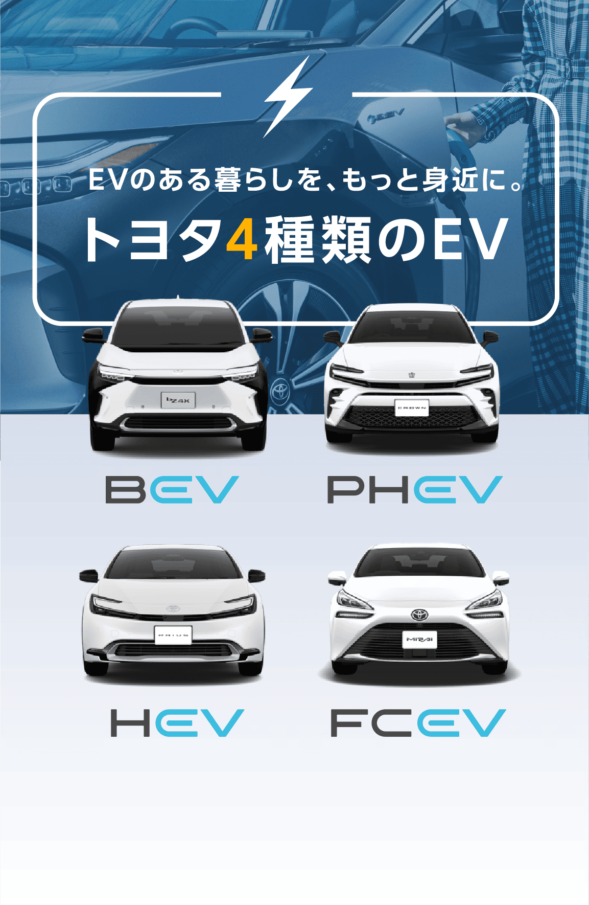 EVのある暮らしを、もっと身近に。トヨタ4種類のEV