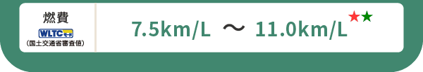 燃費(WLTCモード・国土交通省審査値)7.5km/L～11.0km/L