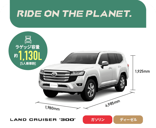 ランドクルーザー“300”　RIDE ON THE PLANET.　ラゲッジ容量約1,130L[5人乗車時]　ガソリン,ディーゼル