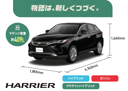 ハリアー　物語は、新しくつづく。　ラゲッジ容量約409L　ハイブリッド,ガソリン,プラグインハイブリッド