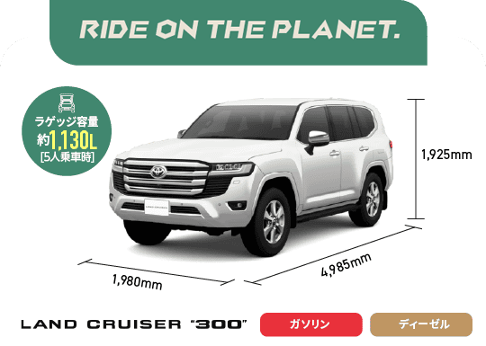 ランドクルーザー“300”　RIDE ON THE PLANET.　ラゲッジ容量約1,130L[5人乗車時]　ガソリン,ディーゼル