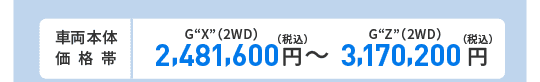 車両本体価格帯　G“X”(2WD)2,481,600円～G“Z”(2WD)3,170,200円(税込)