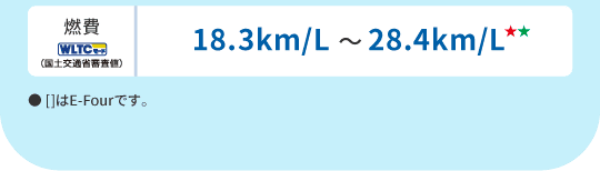 燃費(WLTCモード・国土交通省審査値)18.3km/L～28.3km/L　● []はE-Fourです。
